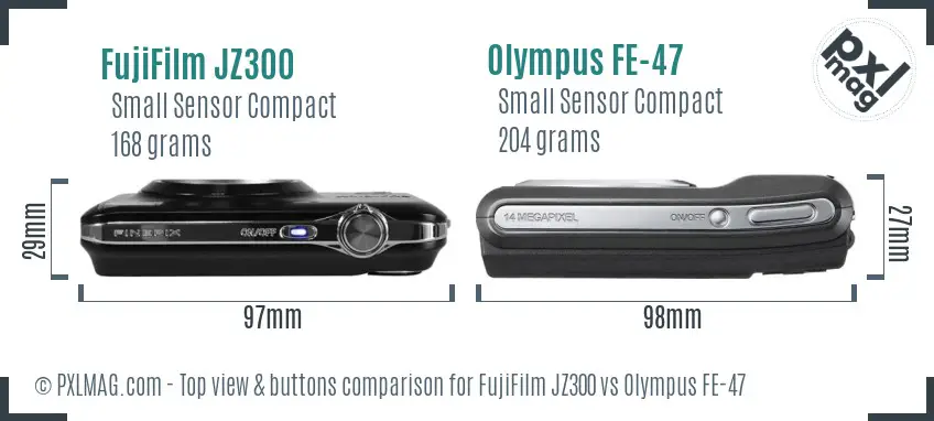 FujiFilm JZ300 vs Olympus FE-47 top view buttons comparison