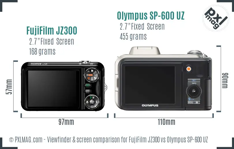 FujiFilm JZ300 vs Olympus SP-600 UZ Screen and Viewfinder comparison