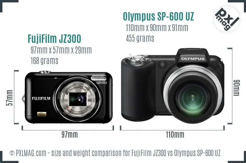 FujiFilm JZ300 vs Olympus SP-600 UZ size comparison