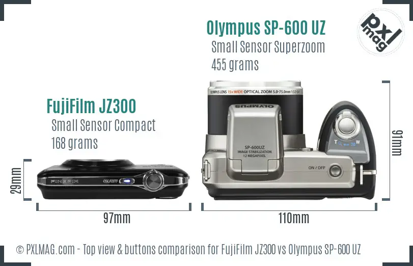 FujiFilm JZ300 vs Olympus SP-600 UZ top view buttons comparison