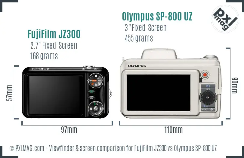 FujiFilm JZ300 vs Olympus SP-800 UZ Screen and Viewfinder comparison