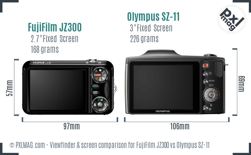 FujiFilm JZ300 vs Olympus SZ-11 Screen and Viewfinder comparison