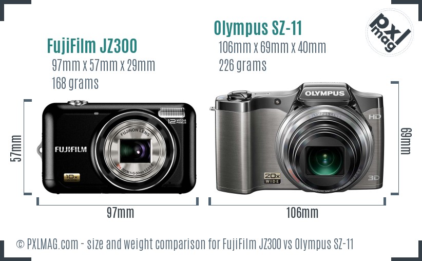 FujiFilm JZ300 vs Olympus SZ-11 size comparison