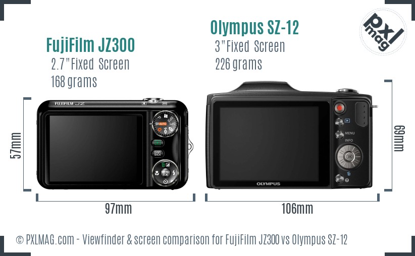 FujiFilm JZ300 vs Olympus SZ-12 Screen and Viewfinder comparison