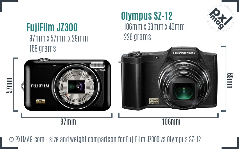 FujiFilm JZ300 vs Olympus SZ-12 size comparison