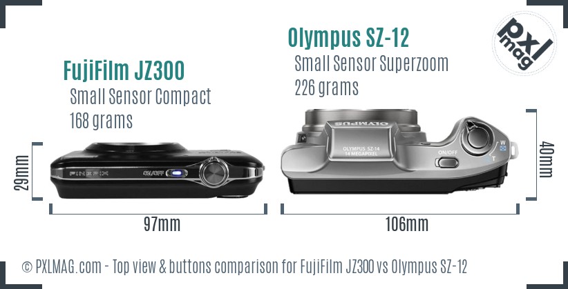 FujiFilm JZ300 vs Olympus SZ-12 top view buttons comparison