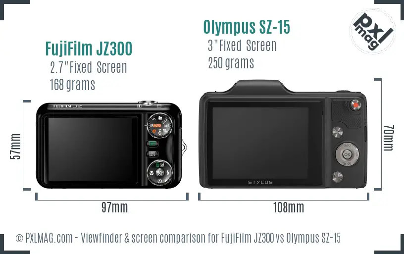 FujiFilm JZ300 vs Olympus SZ-15 Screen and Viewfinder comparison