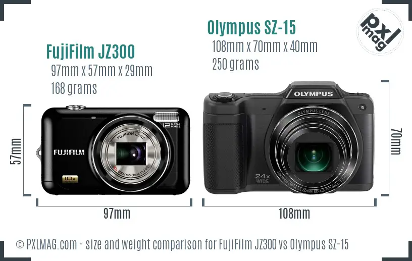 FujiFilm JZ300 vs Olympus SZ-15 size comparison