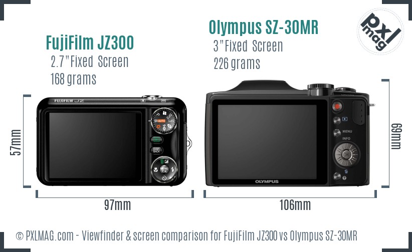 FujiFilm JZ300 vs Olympus SZ-30MR Screen and Viewfinder comparison