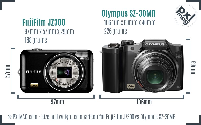 FujiFilm JZ300 vs Olympus SZ-30MR size comparison