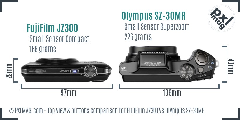 FujiFilm JZ300 vs Olympus SZ-30MR top view buttons comparison