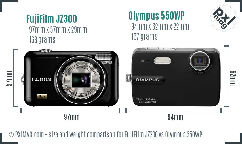 FujiFilm JZ300 vs Olympus 550WP size comparison