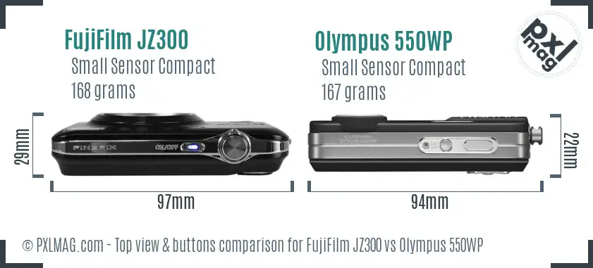 FujiFilm JZ300 vs Olympus 550WP top view buttons comparison