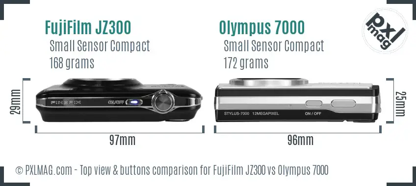 FujiFilm JZ300 vs Olympus 7000 top view buttons comparison