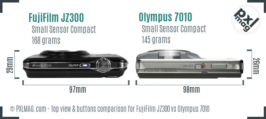 FujiFilm JZ300 vs Olympus 7010 top view buttons comparison