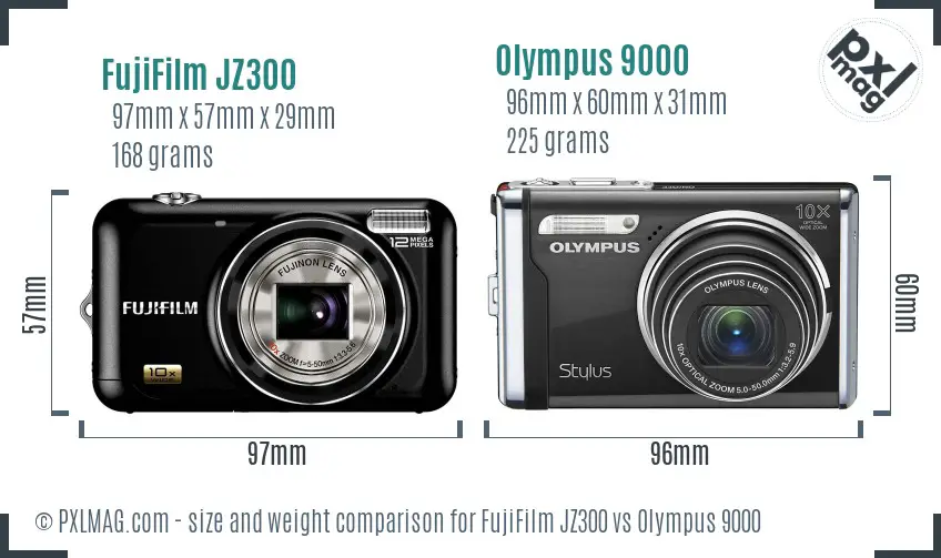 FujiFilm JZ300 vs Olympus 9000 size comparison