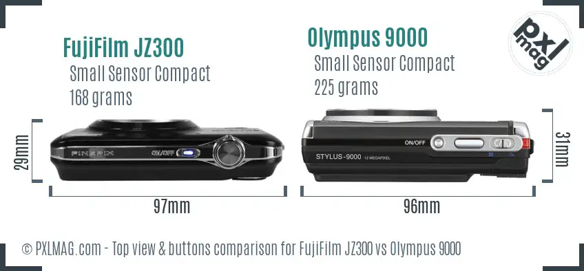 FujiFilm JZ300 vs Olympus 9000 top view buttons comparison