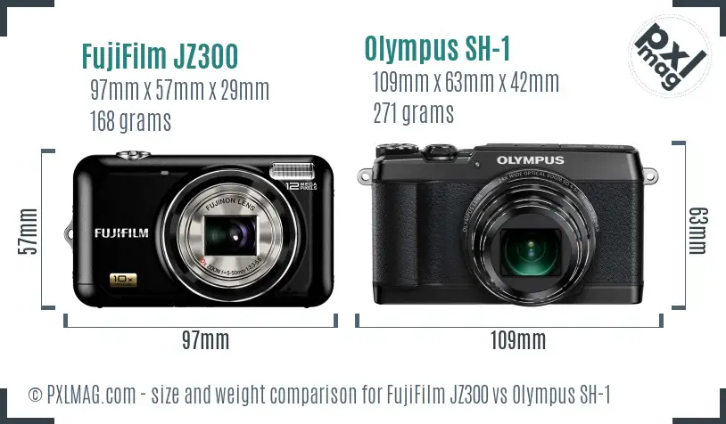 FujiFilm JZ300 vs Olympus SH-1 size comparison FujiFilm JZ300 vs Olympus SH-1 size comparison