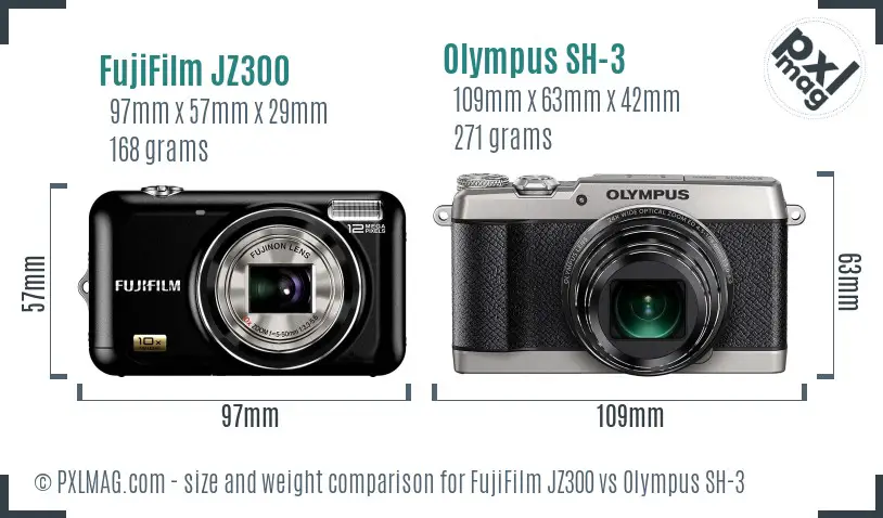 FujiFilm JZ300 vs Olympus SH-3 size comparison