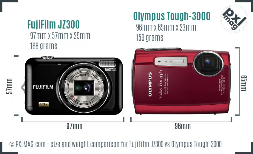 FujiFilm JZ300 vs Olympus Tough-3000 size comparison