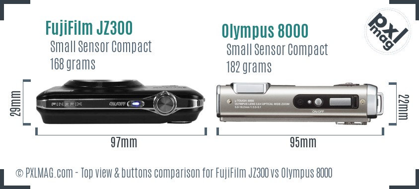 FujiFilm JZ300 vs Olympus 8000 top view buttons comparison