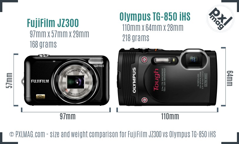 FujiFilm JZ300 vs Olympus TG-850 iHS size comparison FujiFilm JZ300 vs Olympus TG-850 iHS size comparison