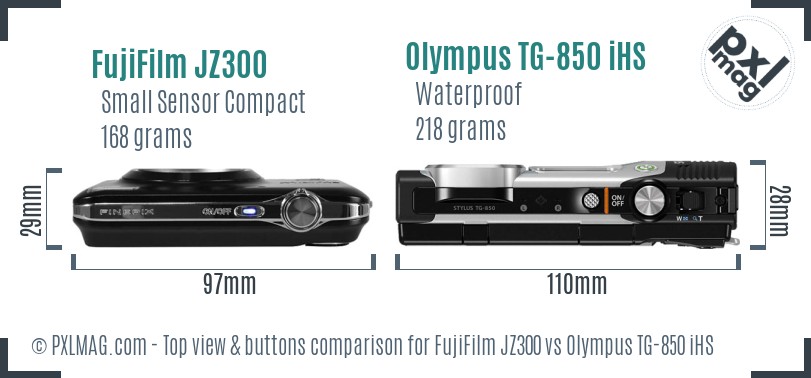 FujiFilm JZ300 vs Olympus TG-850 iHS top view buttons comparison