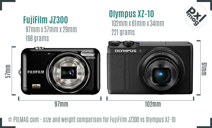FujiFilm JZ300 vs Olympus XZ-10 size comparison FujiFilm JZ300 vs Olympus XZ-10 size comparison