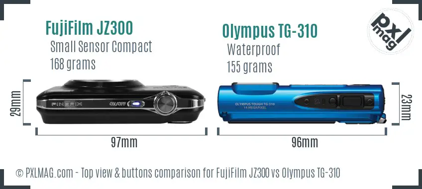 FujiFilm JZ300 vs Olympus TG-310 top view buttons comparison