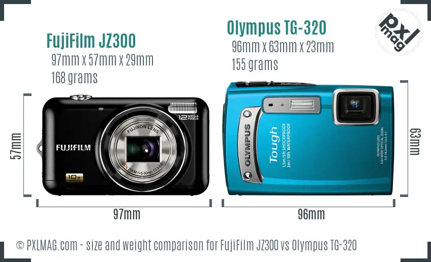 FujiFilm JZ300 vs Olympus TG-320 size comparison