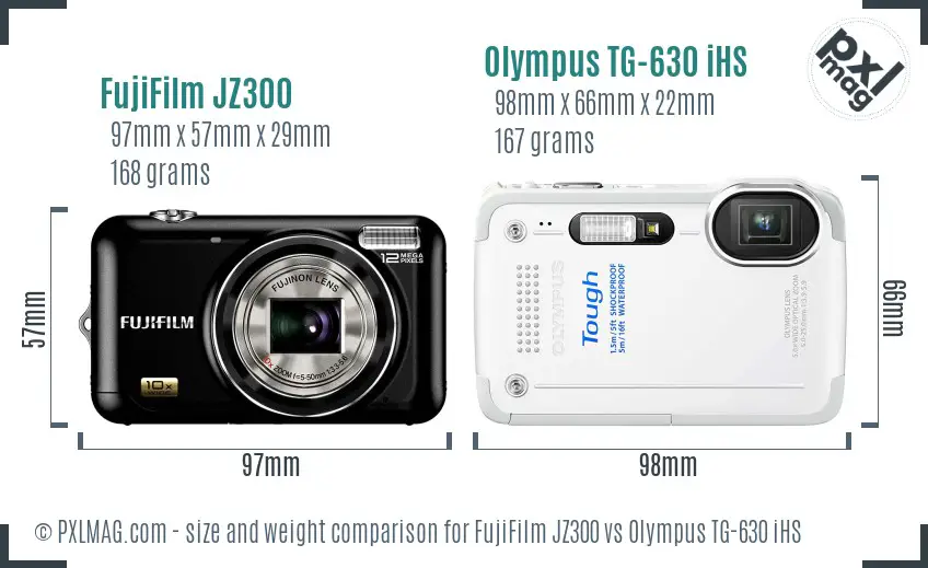 FujiFilm JZ300 vs Olympus TG-630 iHS size comparison