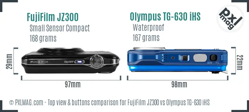 FujiFilm JZ300 vs Olympus TG-630 iHS top view buttons comparison