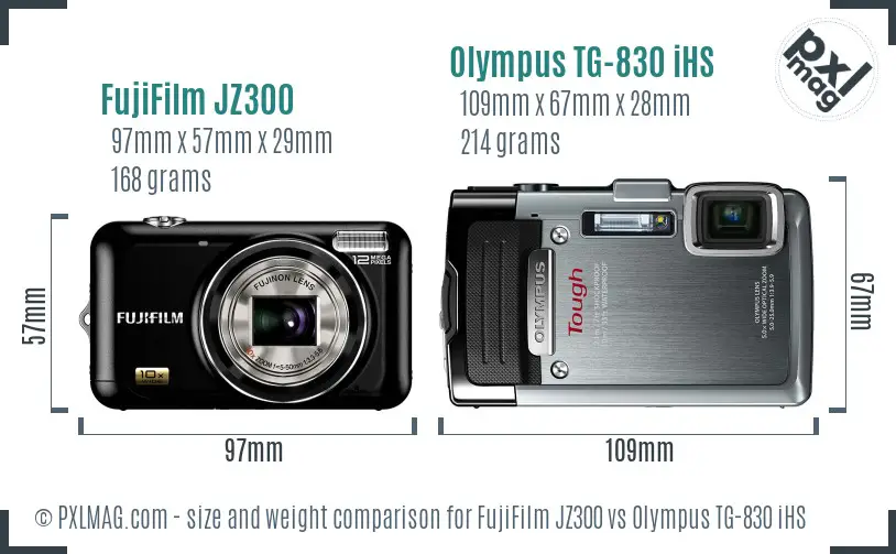 FujiFilm JZ300 vs Olympus TG-830 iHS size comparison