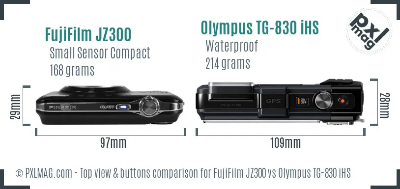 FujiFilm JZ300 vs Olympus TG-830 iHS top view buttons comparison