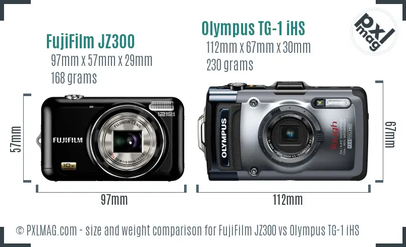 FujiFilm JZ300 vs Olympus TG-1 iHS size comparison