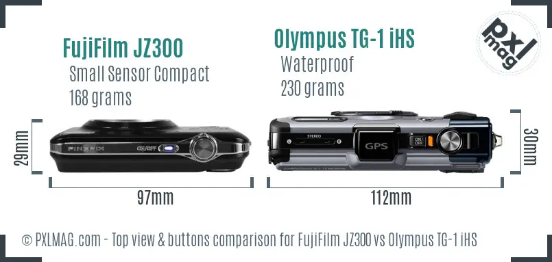 FujiFilm JZ300 vs Olympus TG-1 iHS top view buttons comparison