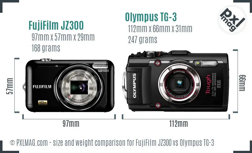 FujiFilm JZ300 vs Olympus TG-3 size comparison