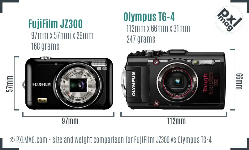 FujiFilm JZ300 vs Olympus TG-4 size comparison FujiFilm JZ300 vs Olympus TG-4 size comparison
