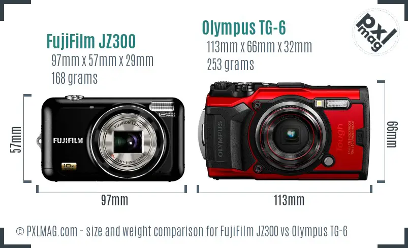 FujiFilm JZ300 vs Olympus TG-6 size comparison