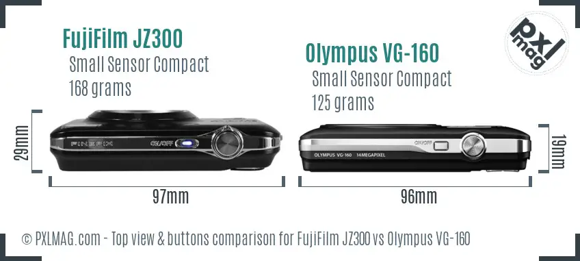 FujiFilm JZ300 vs Olympus VG-160 top view buttons comparison