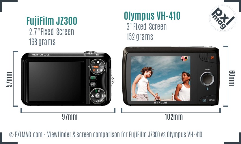 FujiFilm JZ300 vs Olympus VH-410 Screen and Viewfinder comparison