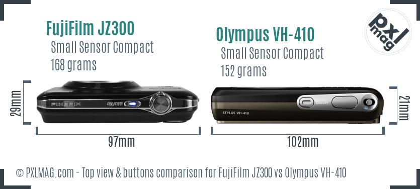 FujiFilm JZ300 vs Olympus VH-410 top view buttons comparison