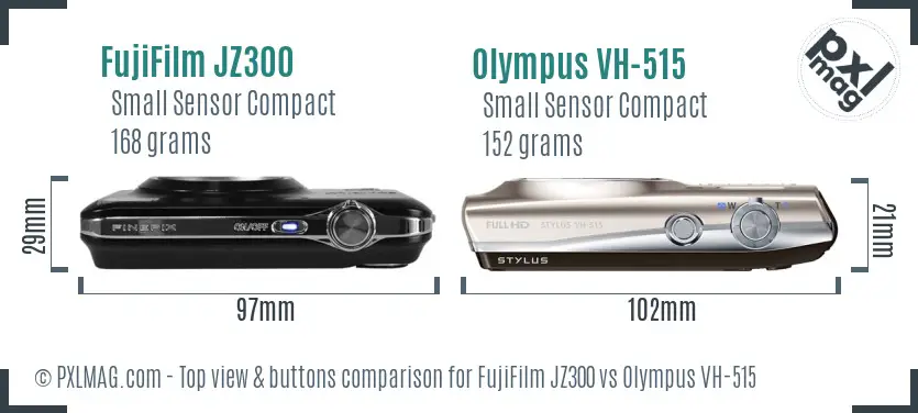 FujiFilm JZ300 vs Olympus VH-515 top view buttons comparison