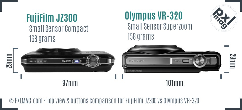FujiFilm JZ300 vs Olympus VR-320 top view buttons comparison
