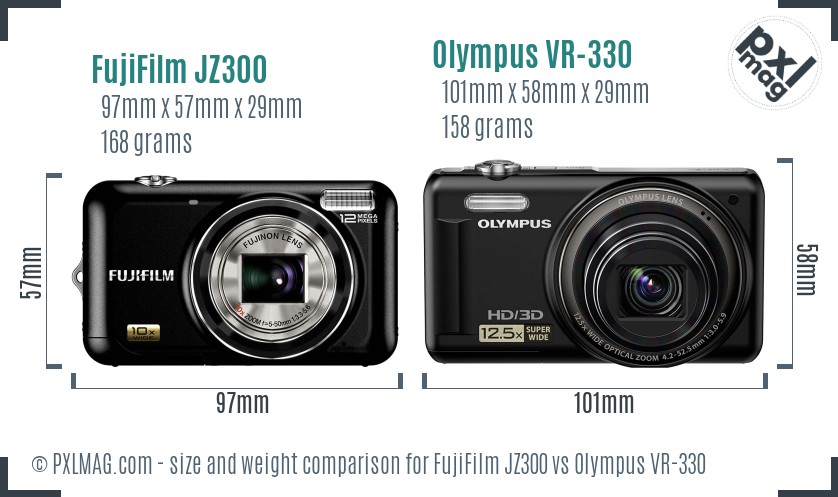 FujiFilm JZ300 vs Olympus VR-330 size comparison