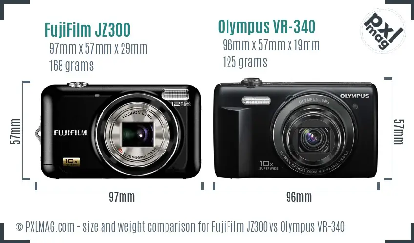 FujiFilm JZ300 vs Olympus VR-340 size comparison