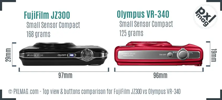FujiFilm JZ300 vs Olympus VR-340 top view buttons comparison