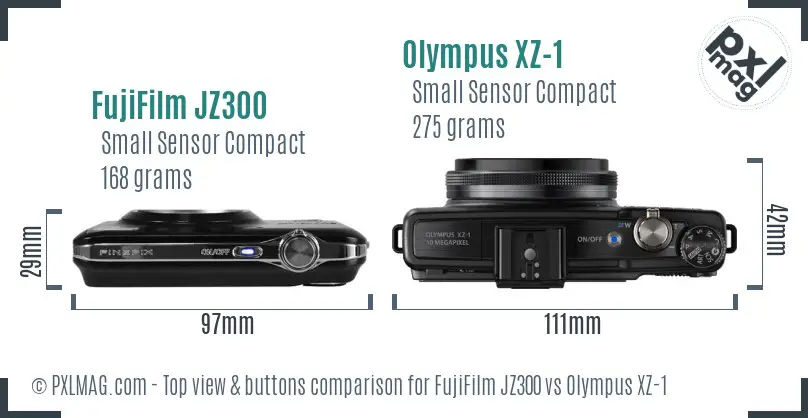 FujiFilm JZ300 vs Olympus XZ-1 top view buttons comparison