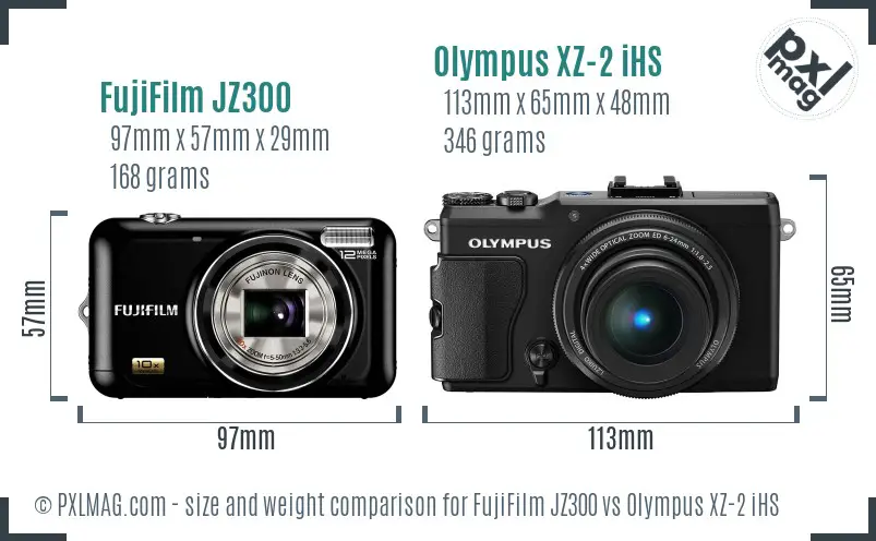 FujiFilm JZ300 vs Olympus XZ-2 iHS size comparison