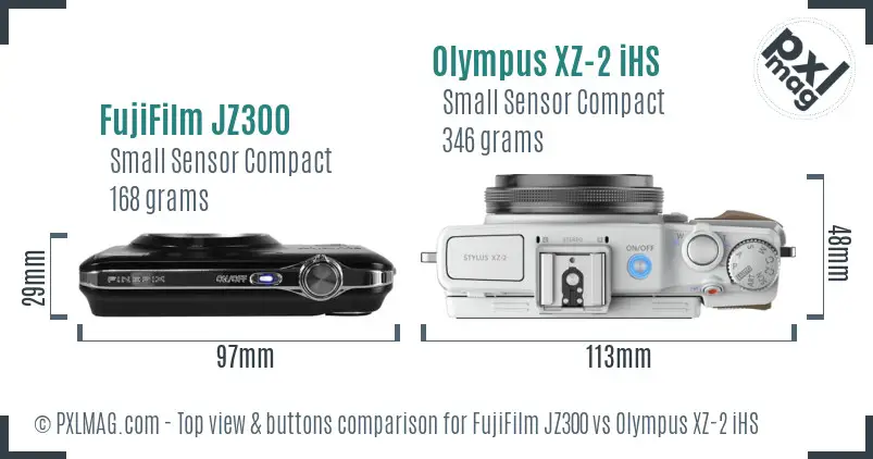 FujiFilm JZ300 vs Olympus XZ-2 iHS top view buttons comparison